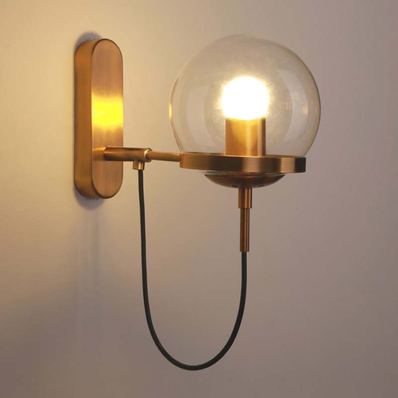 Hebotat Rustic Retro Glass Globe Wall Lamp, Black/Bronze