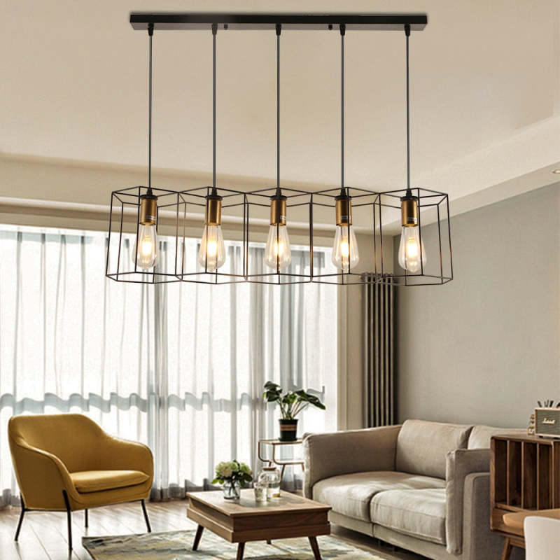 Vituduk Rustic Farmhouse Geometry 3/5 Light Pendant Light, Black