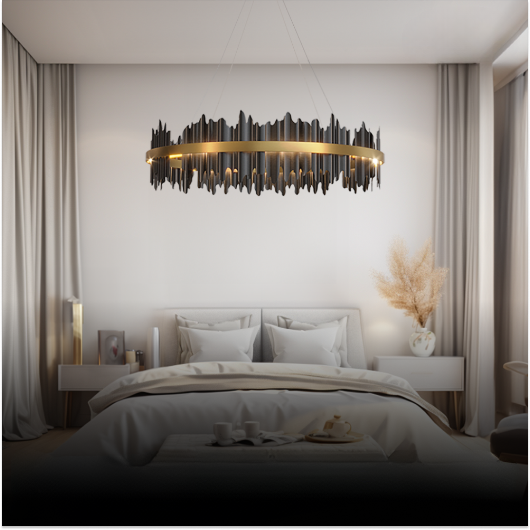 Godusar Industrial Chandelier Cylindrical Metal Black Gold Living Room