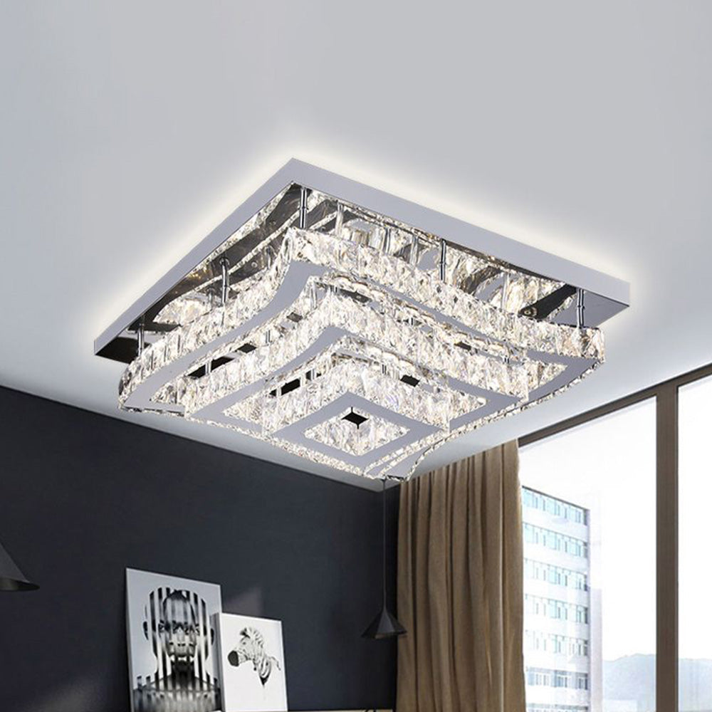 Numeror Luxury Square Metal/Glass Flush Mount Ceiling Light, Living Room
