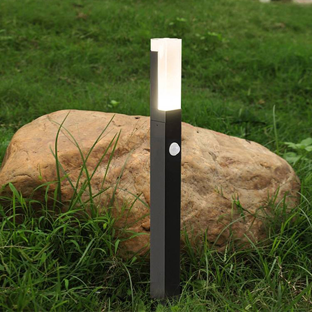 Vudutot Modern Metal Rectangular Outdoor Path Light With Sensor, Black