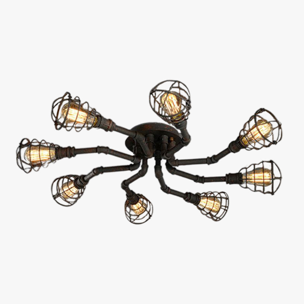 Watopet Industrial Flush Mount Ceiling Light, Black/Brass