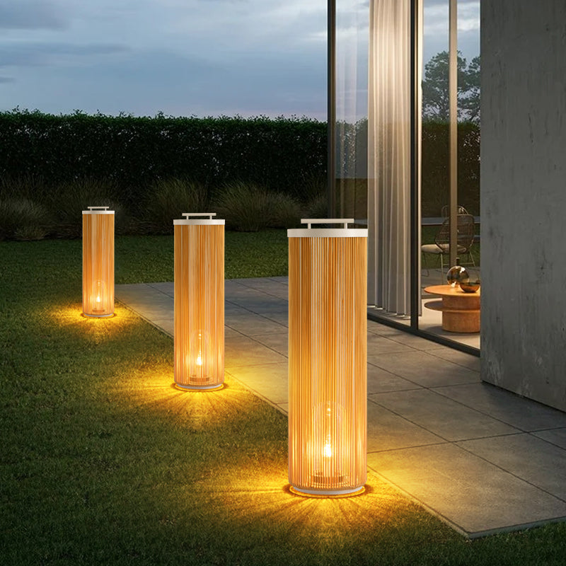 Kadatet Retro Metal/Rattan Floor Lamp, Hardwired/Solar/LED, Outdoor