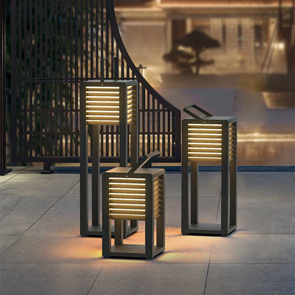 Lusulen Vintage Cuboid Metal Outdoor Floor Lamp, Black