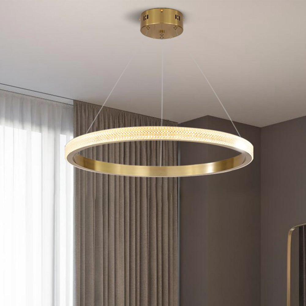 Seposik Modern Ring Metal/Arcylic LED Pendant Light, Black/Gold
