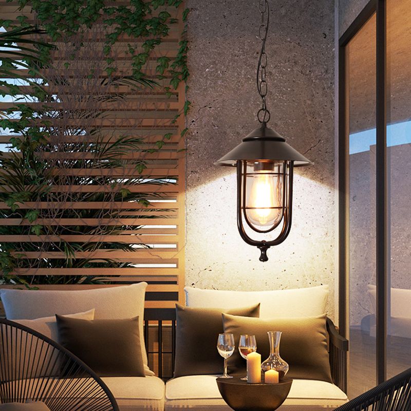 Dipugud Retro Lantern Metal Pendant Light, Black/Bronze