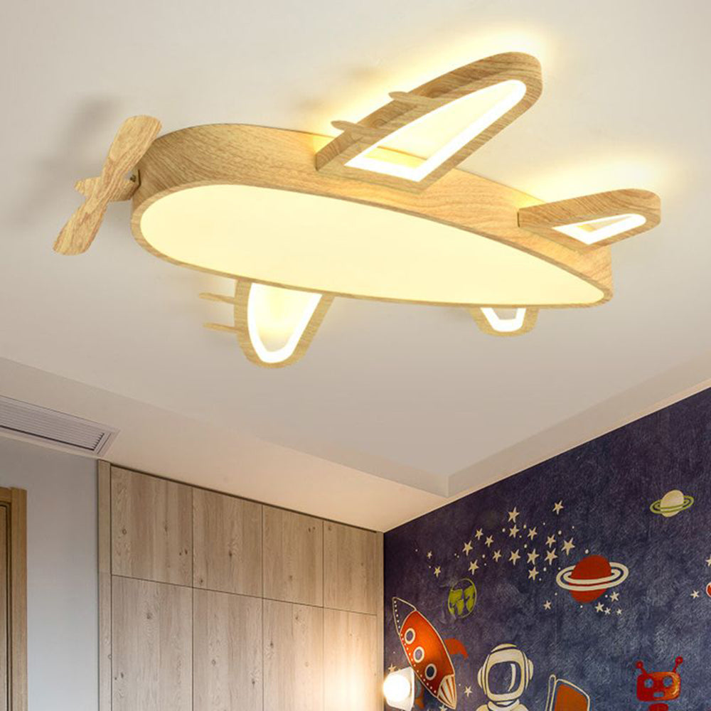 Tunomor Modern Art Deco Airplane Flush Mount Ceiling Light, Wood/Dark Wood