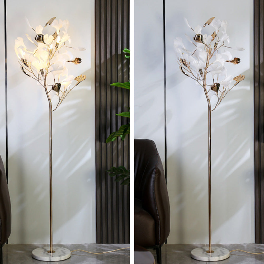 Vudogam Floor Lamp Leaf Artistic, Ceramic/Metal, White/Gold, Study