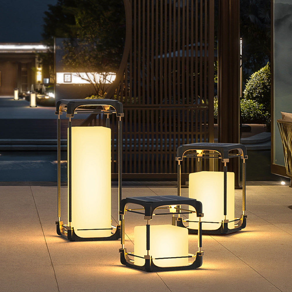 Kunuvil Simple Cube/Cuboid Outdoor Floor Lamp, Hardwired/Solar, Black