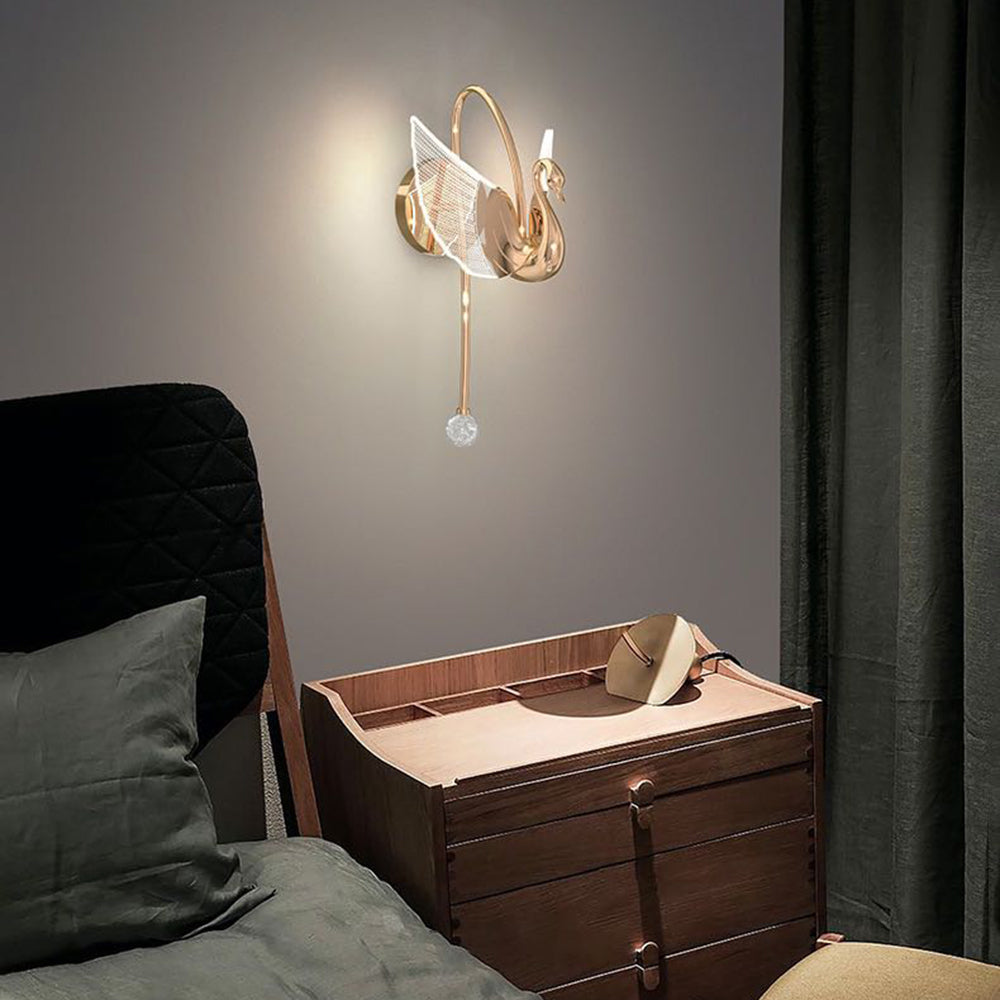 Duvebil Art Deco Swan /Metal Wall Lamp, Gold/Rose Gold