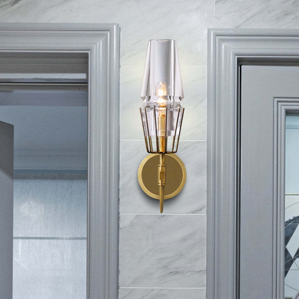 Kivisok Vintage Lantern Glass Wall Lamp, Gold