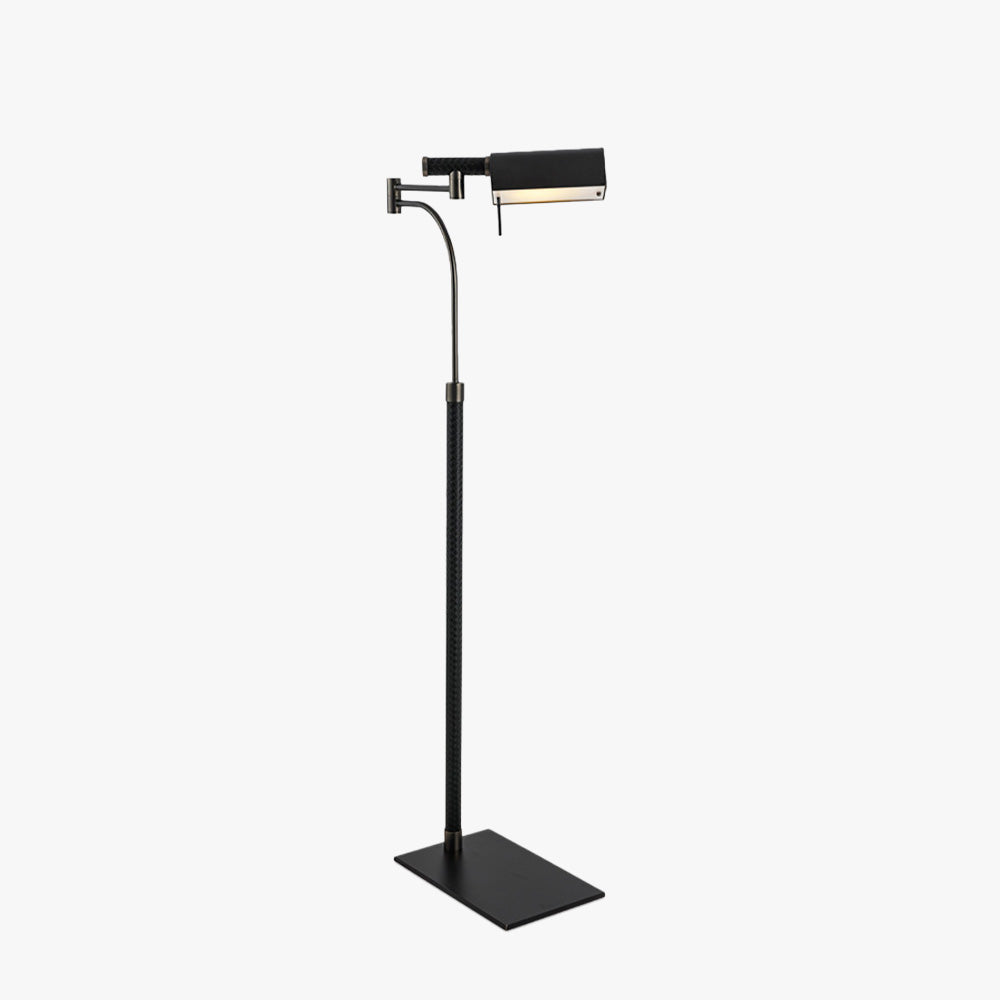 Geruguk Design Modern Black Floor Lamp, Leather & Metal