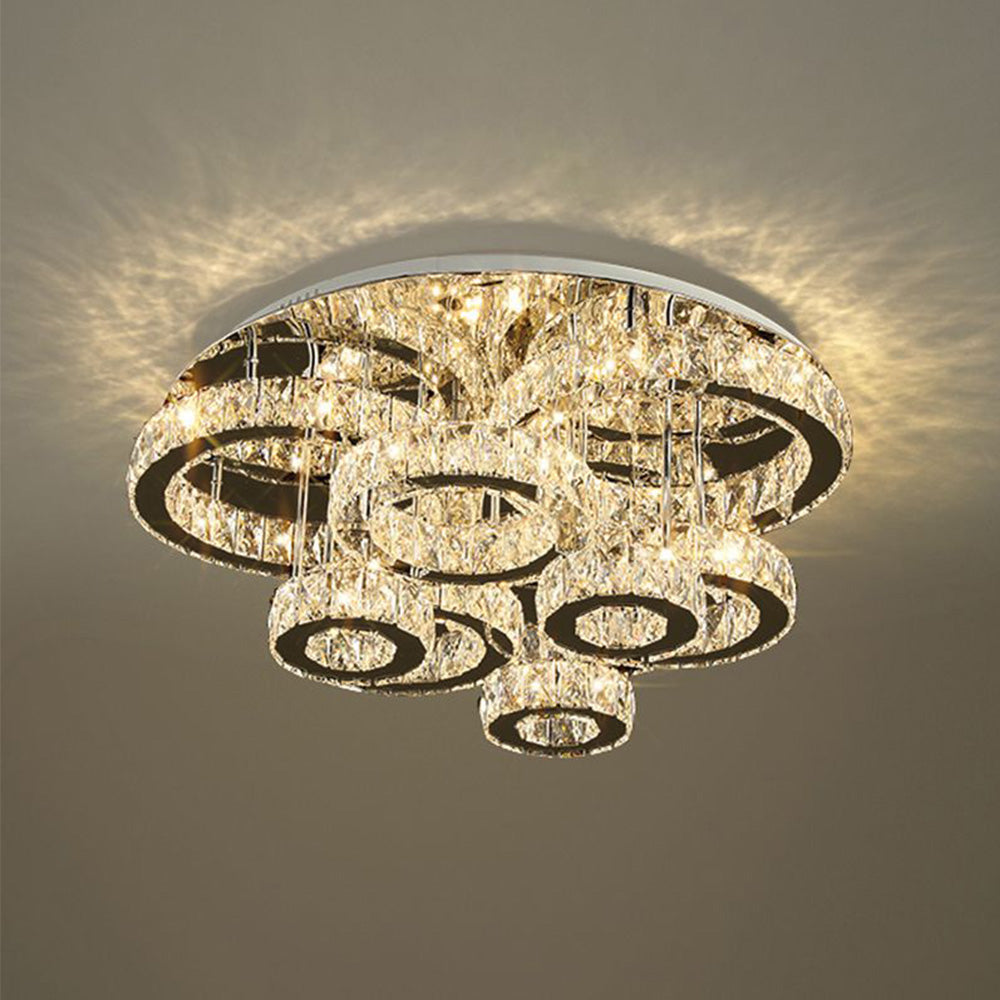 Vivubar Modern Multi Ring Metal And Crystal Pendant Light