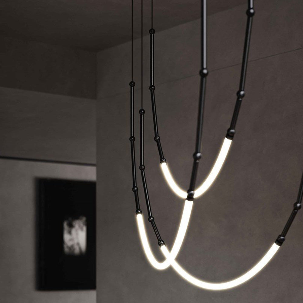 Gisakud Modern Linear Metal/Silicone Pendant Light, Black