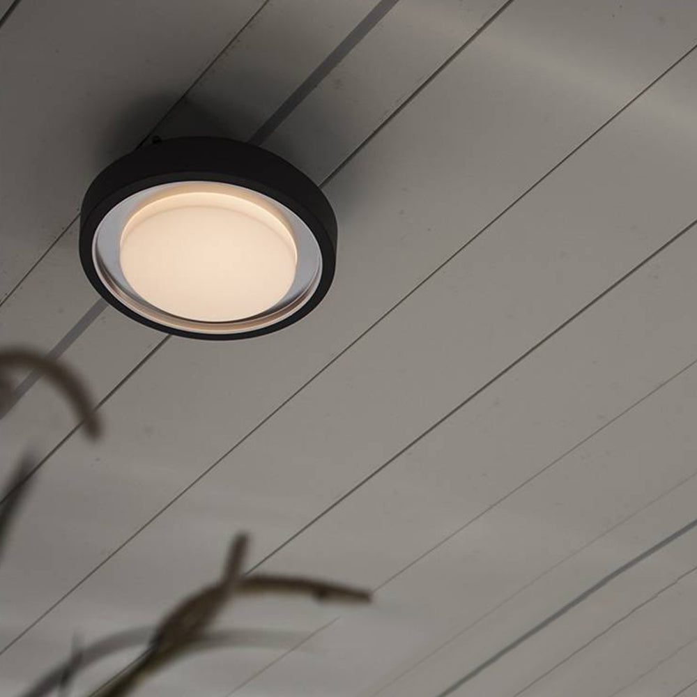 Dinalon Modern Circular Disc Shape Metal Outdoor Wall Lamp, Black