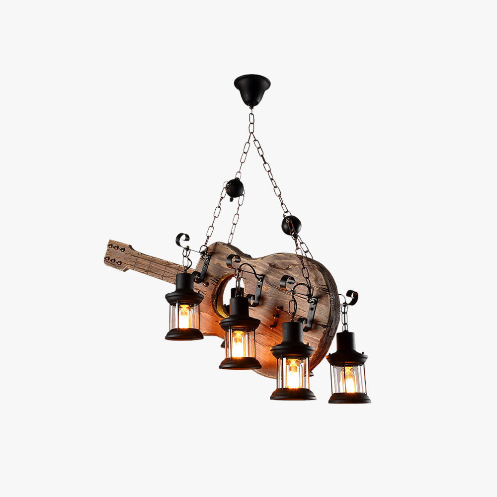 Buluten Retro Guitar Metal & Wood Pendant Light, 4 Heads