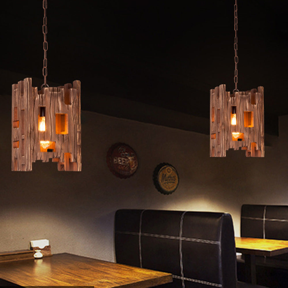 Natedot Retro Rectangular Metal & Wood Pendant Light