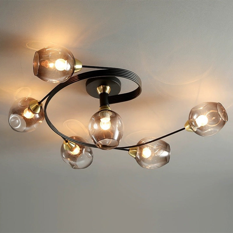 Panavuk Flush Mount Ceiling Light, Glass, Black/Gold, Dining Room