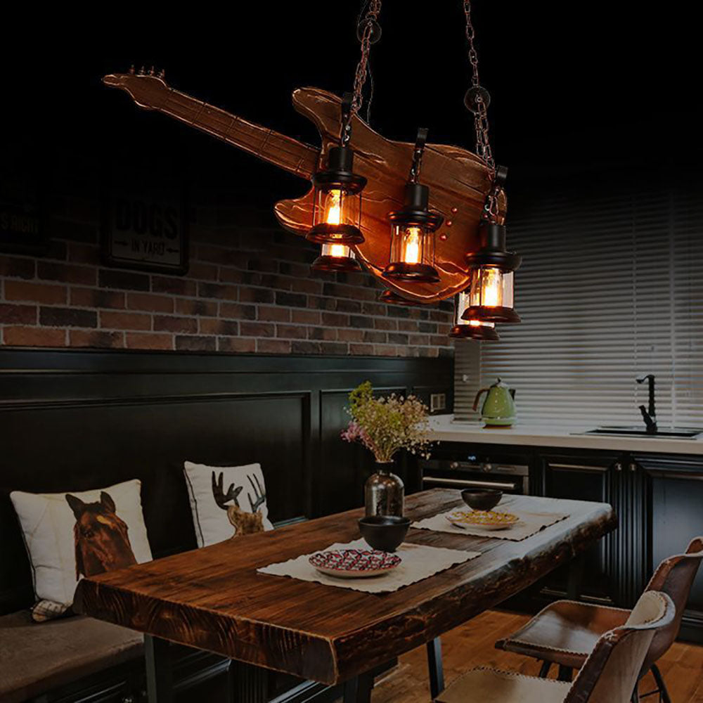 Zikukir Farmhouse Guitar Pendant Light, Metal/Wood, Walnut