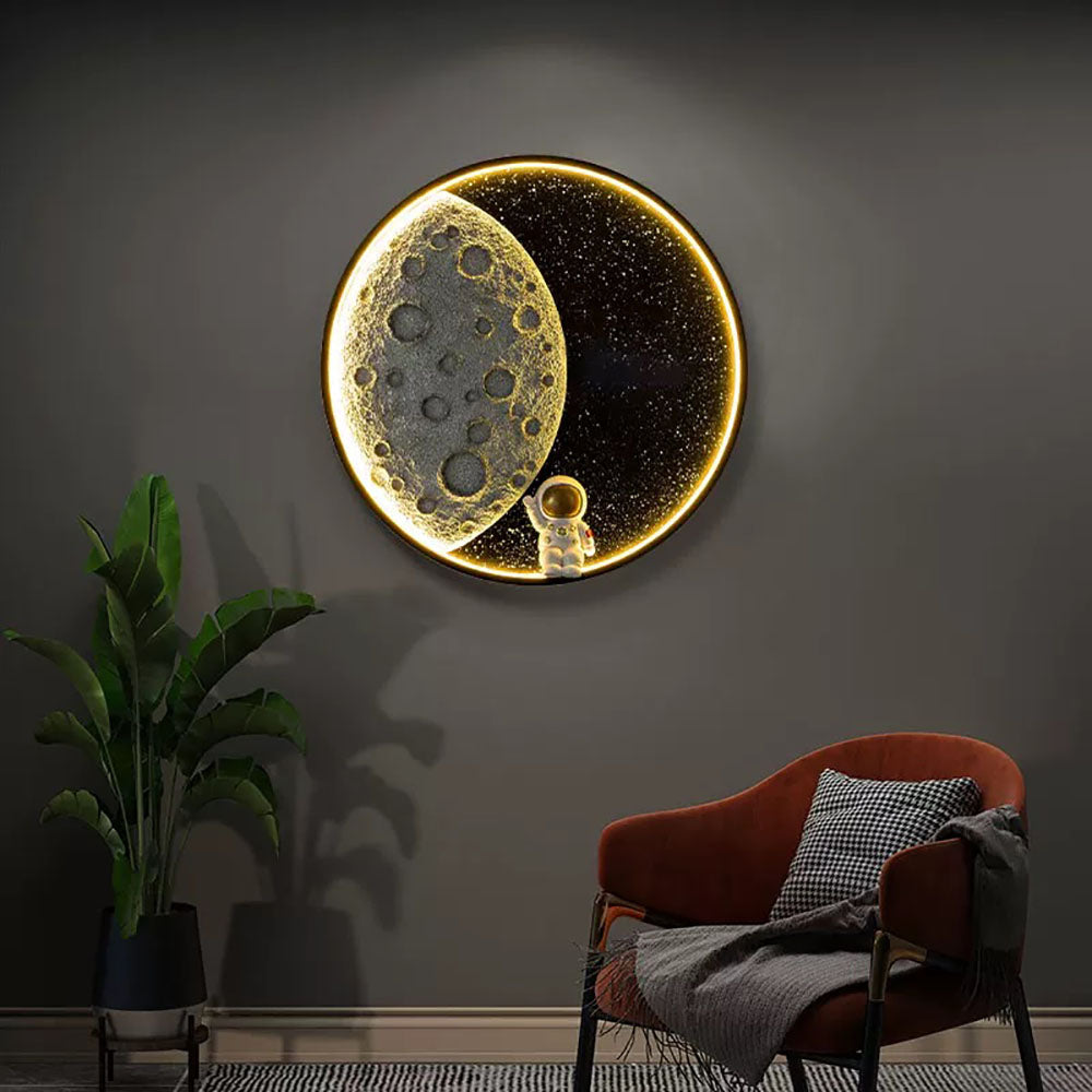Ditabed Astronaut Round Moon Black Wall Lamp, Metal