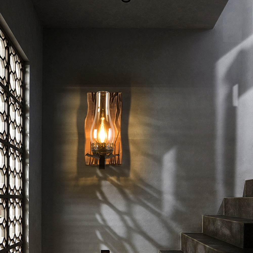 Genaler Wall Lamp Vintage Candle Wooden Glass, Bedroom