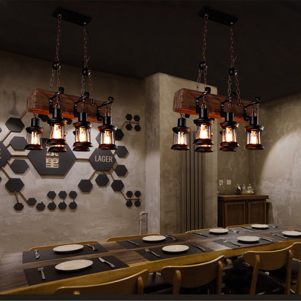 Dupamum Retro Rectangular Metal/Wood Lantern Pendant Light