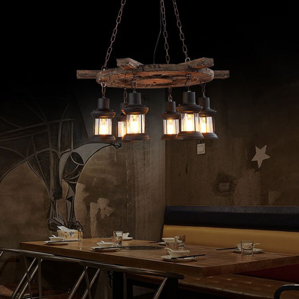 Mopukud Retro Rudder Metal & Wood Pendant Light, 6 Heads
