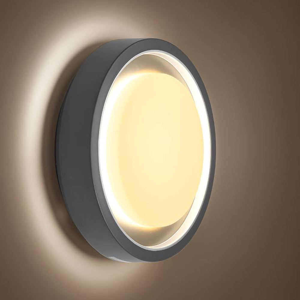 Dinalon Modern Circular Disc Shape Metal Outdoor Wall Lamp, Black