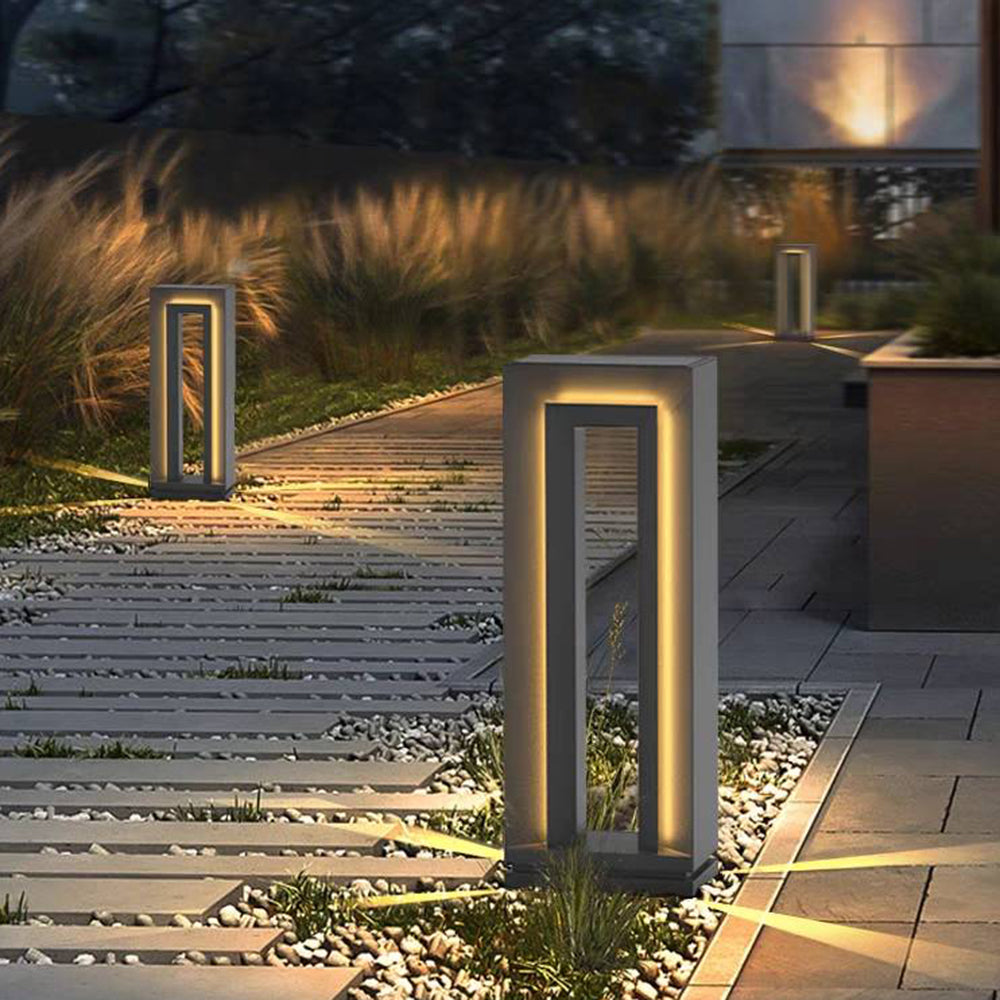 Pedonut Modern Metal Hollow Rectangular Solar Outdoor Path Light, Black