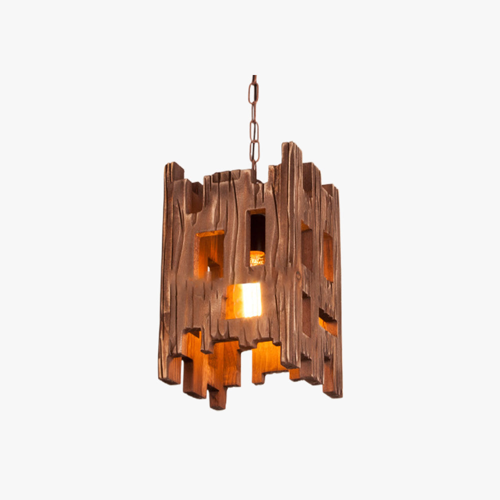 Natedot Retro Rectangular Metal & Wood Pendant Light