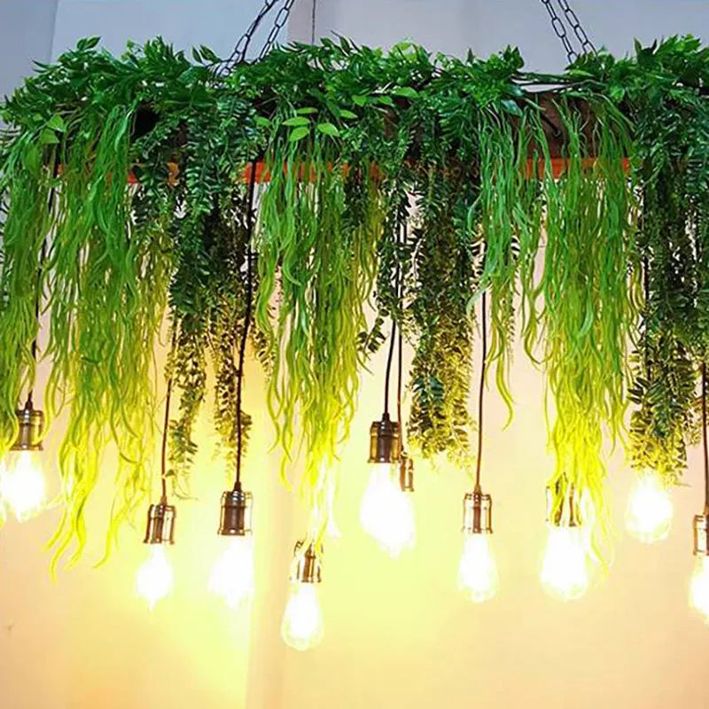 Nogatet Natural Decorative Rectangular Plant Metal Pendant Light Green