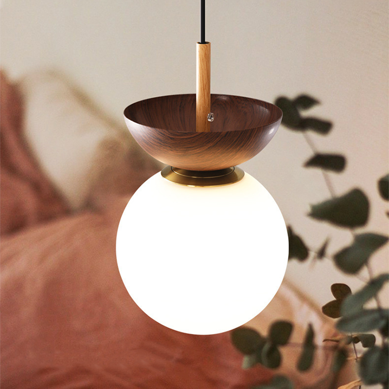 Zuliguki Nordic Japanese Glob LED Ceiling/Pendant Light Metal Glass Bedroom, Burlywood