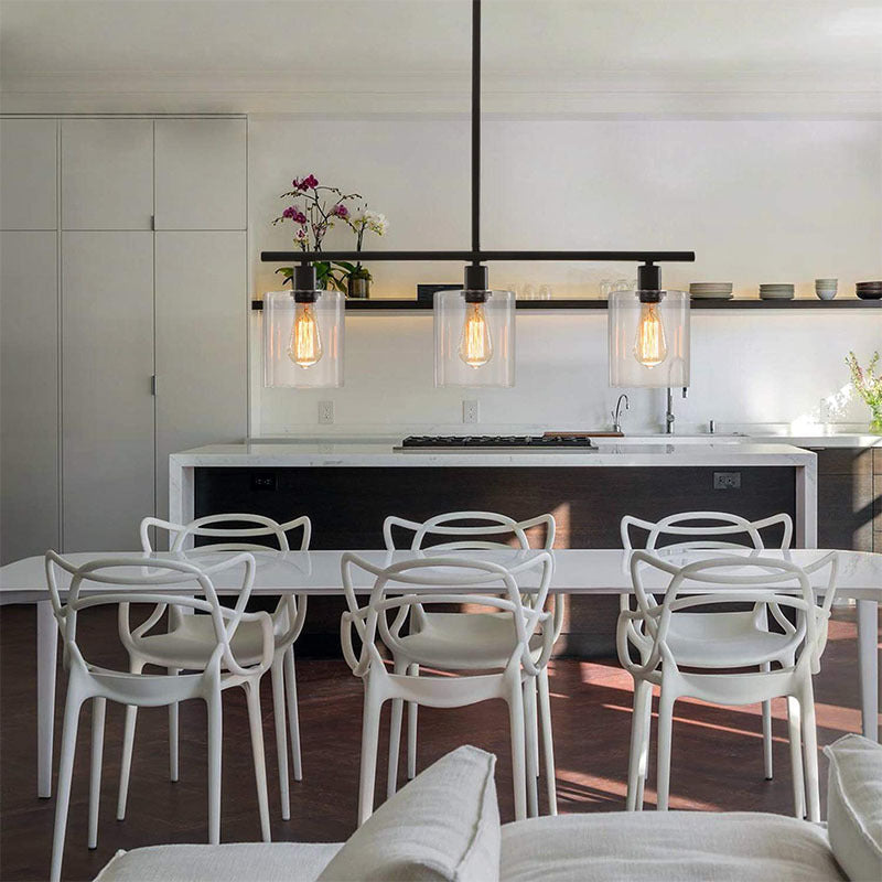 Padakur Industrial Minimalist LED Chandelier Black Metal Kitchen Island