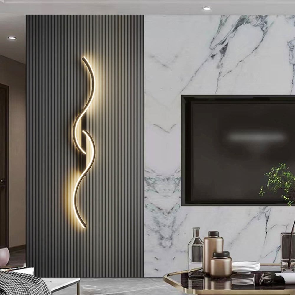 Vireth Modern Linear Wave Bedroom Wall Lamp, Black/Gold-Neutral Decor