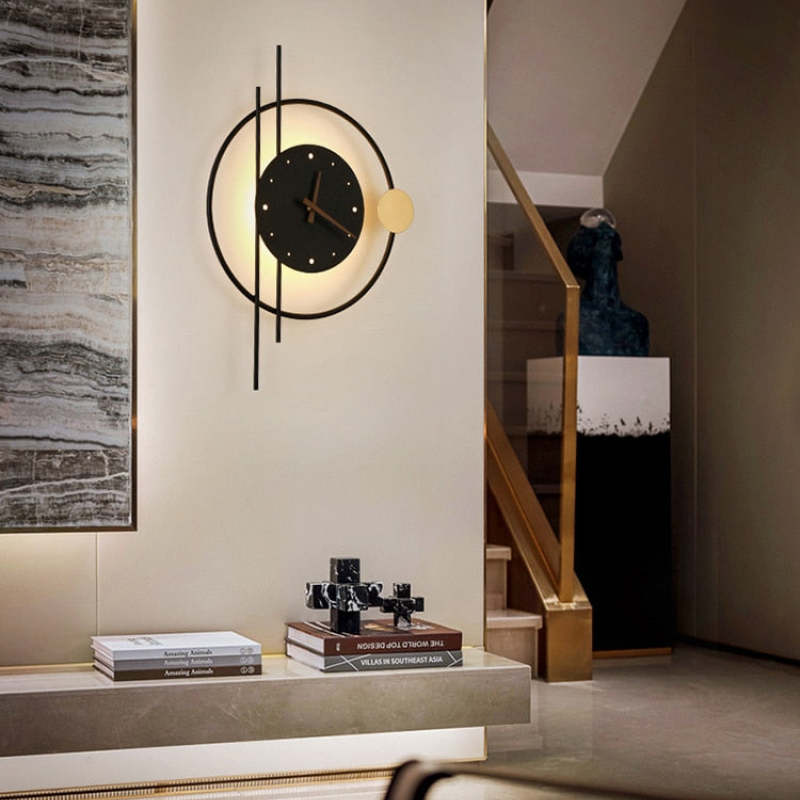 Posisan Wall Lamp Clock, Black & Gold