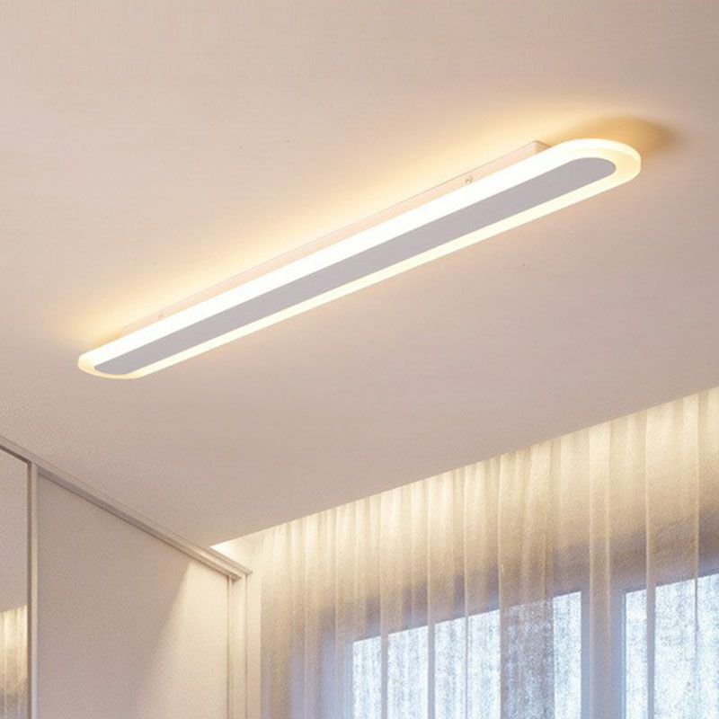 Zebanad Minimalist Oval Linear Flush Mount Ceiling Light, White/Coffee