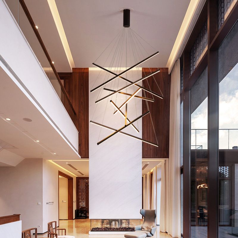 Wuminon Minimalist Linear Metal Pendant Light, Living Room, Black