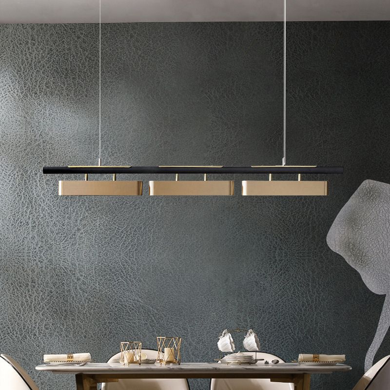 Bevakit Pendant Light Rectangular Modern, Metal, Black/Brass, Office