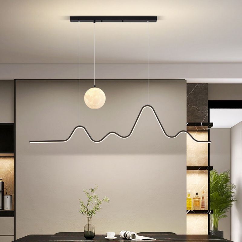 Gokanar Minimalist Wavy Metal Pendant Light, Black/White/Gold
