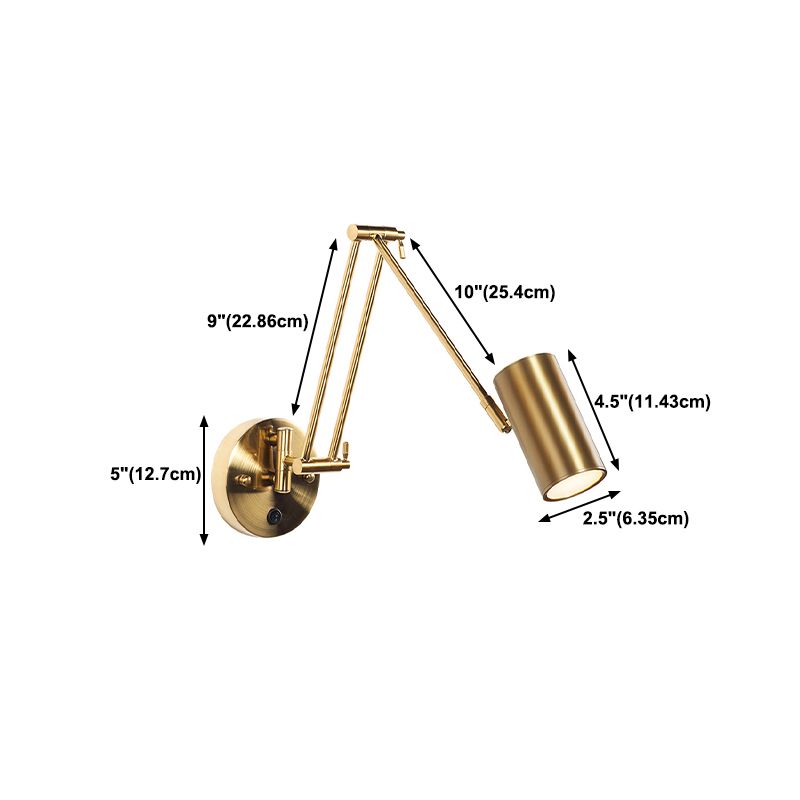 Mapurel Wall Lamp Cylindrical Adjustable Lamp Pole Metal Brass, Bedroom