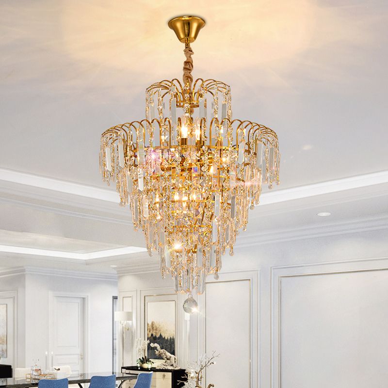 Zuronad Luxury 5 Layers Tassel Crystal Gold Chandelier
