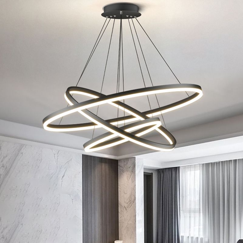 Gudolor 3-Rings Black Black Modern Pendant Light