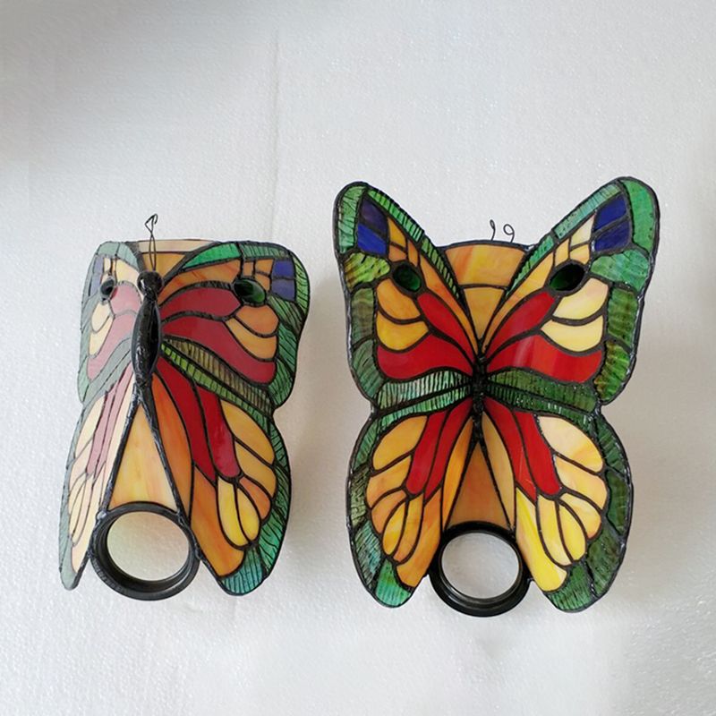 Josuket Artistic Butterfly Metal/Glass Lamps Wall, Red/Blue/Multi-Color/Light Blue