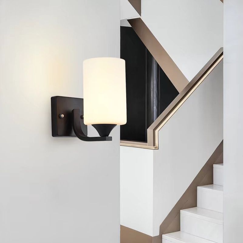 Hegopor Minimalism Cylindrical Metal Glass Art Vanity Wall Lamp, Black/Chrome