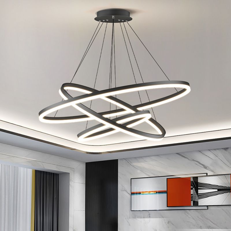 Gudolor 3-Rings Black Black Modern Pendant Light