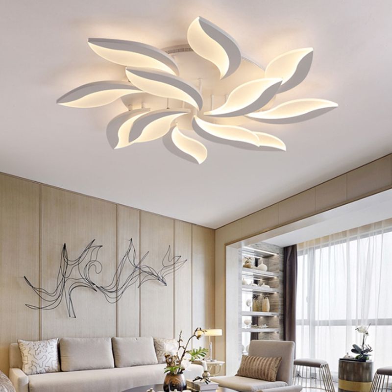 Sumukok Minimalist Art Deco Flower Flush Mount Ceiling Light, White, Living Room