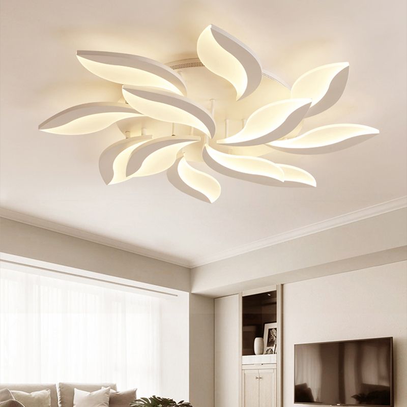 Sumukok Minimalist Art Deco Flower Flush Mount Ceiling Light, White, Living Room