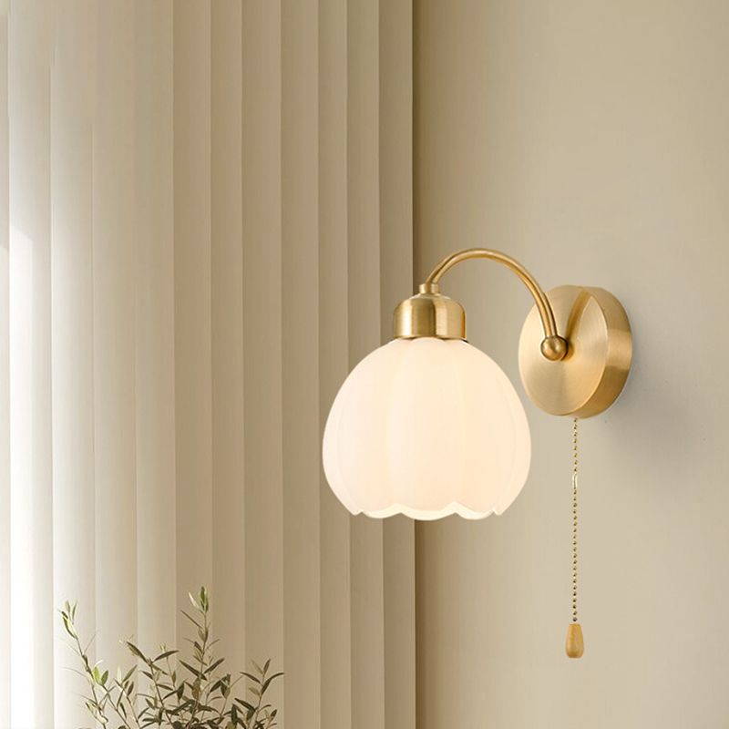 Jekumut Nordic Flower Vanity Glass Metal Wall Lamp, Gold/Ivory