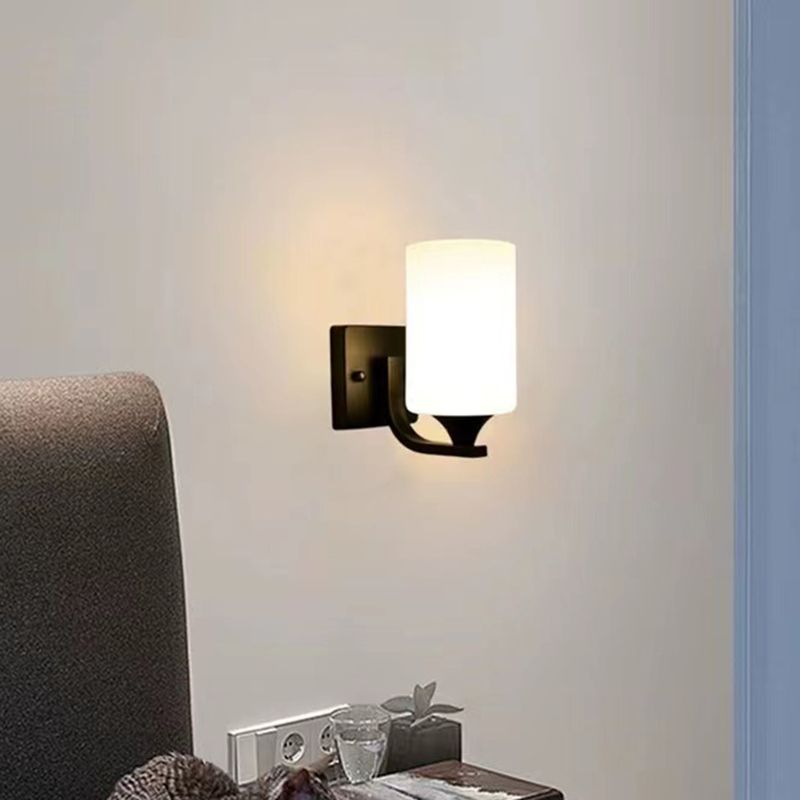 Hegopor Minimalism Cylindrical Metal Glass Art Vanity Wall Lamp, Black/Chrome