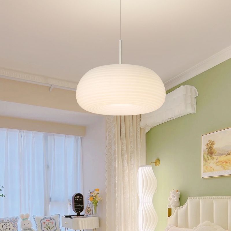 Zoriel Pendant Light White Glass Drum Shape-Neutral Decor